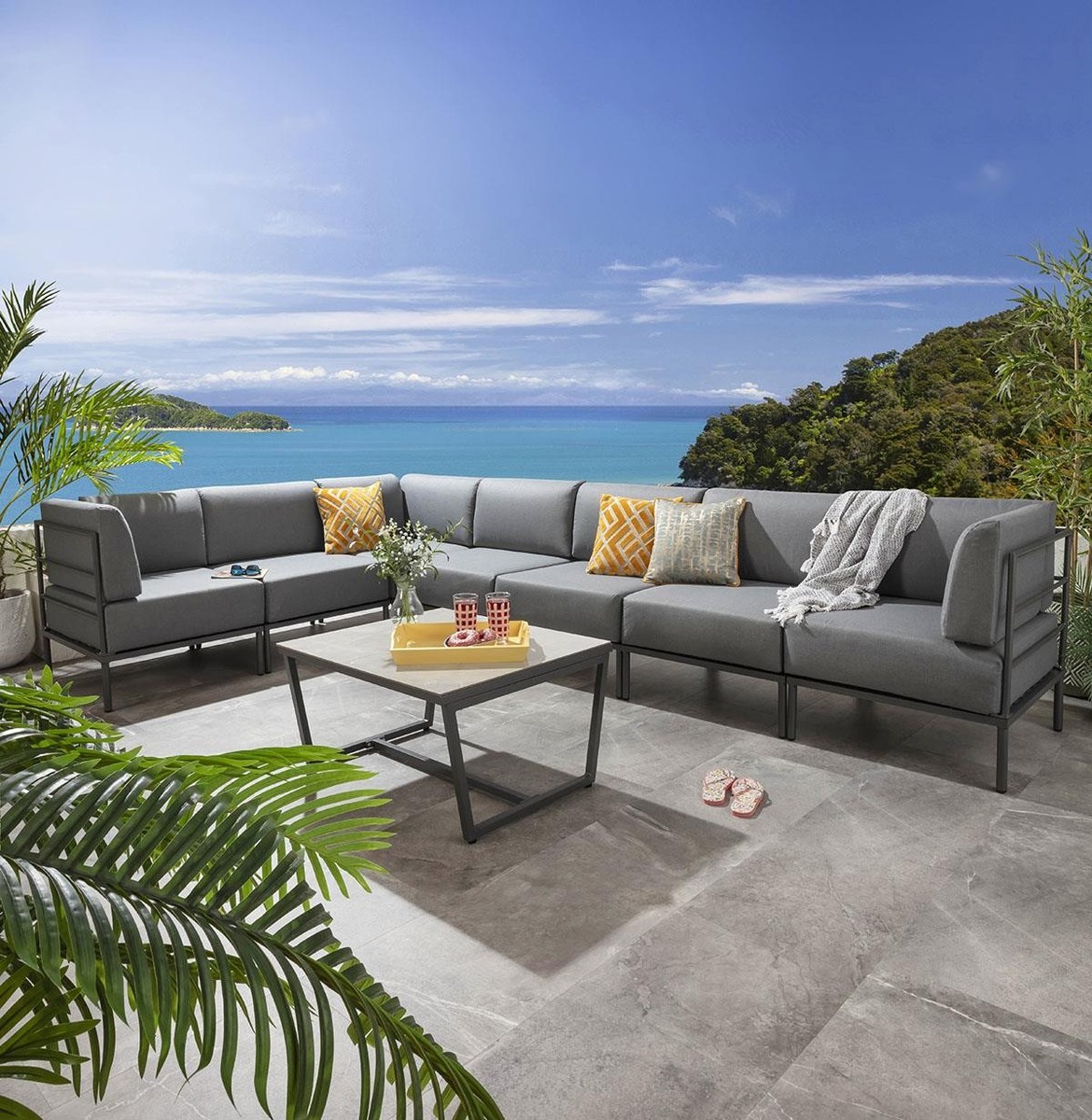 Large Garden L-Shape Corner Sofa Seat Outdoor Patio Grey