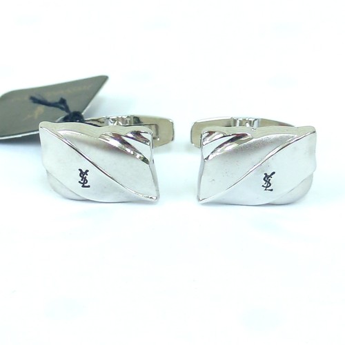 YSL Yves Saint Laurent Logo Cufflinks Sterling Silver 925 W/Box Used from Japan - Picture 3 of 16