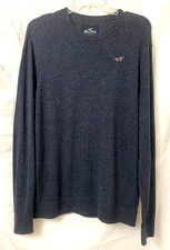 Hollister Sweater Men's Size XL Blue Crew Neck Logo Cotton Viscose Blend Knit