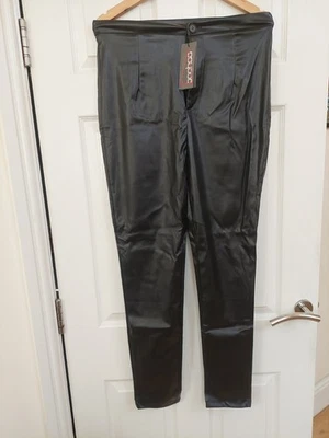 Boohoo Size 12 Button Up Black Pu Leather Leggings - Image 1 of 2