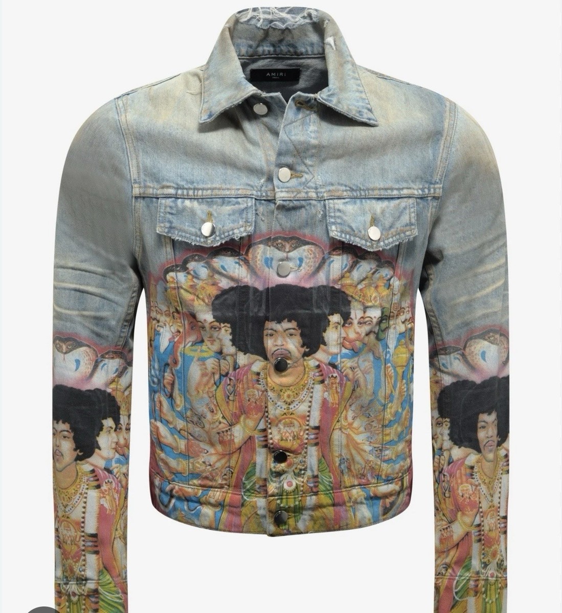 AMIRI Jimi Hendrix Graphic Embroidered Trucker Jacket Blue