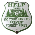 Vintage Forest Service Porcelain Sign - Help Smokey Bear Prevent Fires Ad Sign