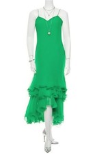 OSCAR DE LA RENTA Green Silk Shift Dress with ruffles and corset top SZ 12