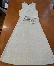 Ann Taylor Sleeveless Knit Dress with Waist Tie in Light Gray, Size Large