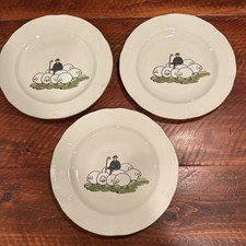 Zeller Keramik Fayencerie Sheep Shepherd 3 Dinner Plates Scmider Schafchen 10.25