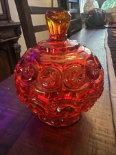 L.E. Smith Moon and Stars Amberina Candy Compote Glows In UV Light! Mint Con