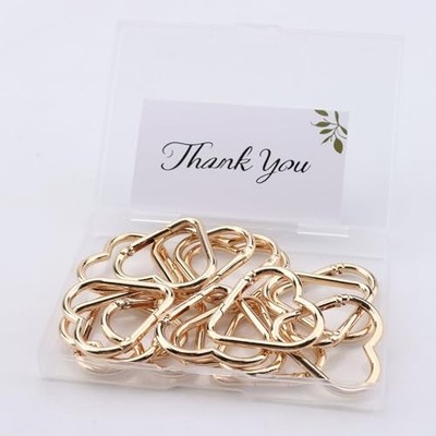 16-Pack Gold Heart Carabiner Clips, Cute Keychain Accessories for