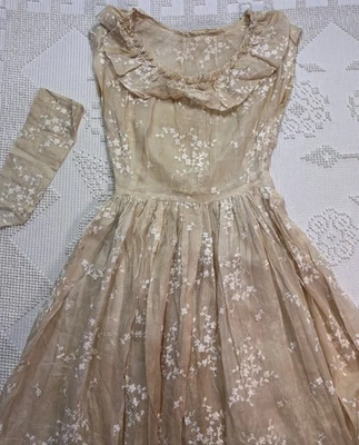Vestido de Fiesta Post 1930 Transparente Organdí Formal Bordado Vestido de Té Garra Cremallera Lateral - Imagen 1 de 4