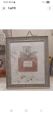 ZERKLEINERTER DIAMANT PARFÜMFLAKON GLITZER SILBER RAHMEN & DRUCK ORNAMENT BLING 8x10''