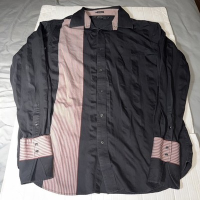 Vintage Sean John Black Tailored Fit Red Striped Snap Cuffs 3XL Button Down