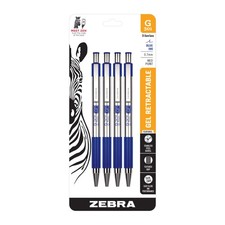 Zebra Pen G-301 Retractable Gel Pen, Medium Point, 0.7mm, Blue Ink, 4-Pack