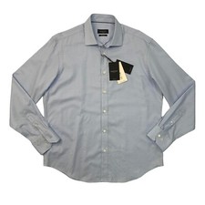 Image of Bugatchi Shirt Mens M Air Blue Classic Fit Comfort Stretch Mini Check Jacquard