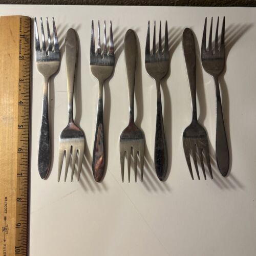 7 Oneida OHS380 Salad Forks 7" Pointed Tip Glossy Stainless Flatware Silverware