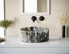 20inc Calacatta Viola Marble Sink | Handcrafted Luxury Custom Marble Vessel Sink