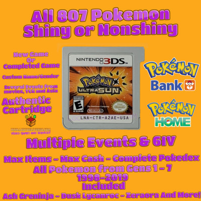 Pokemon Ultra Sun Nintendo 3ds Authentic with all 807 Pokemon