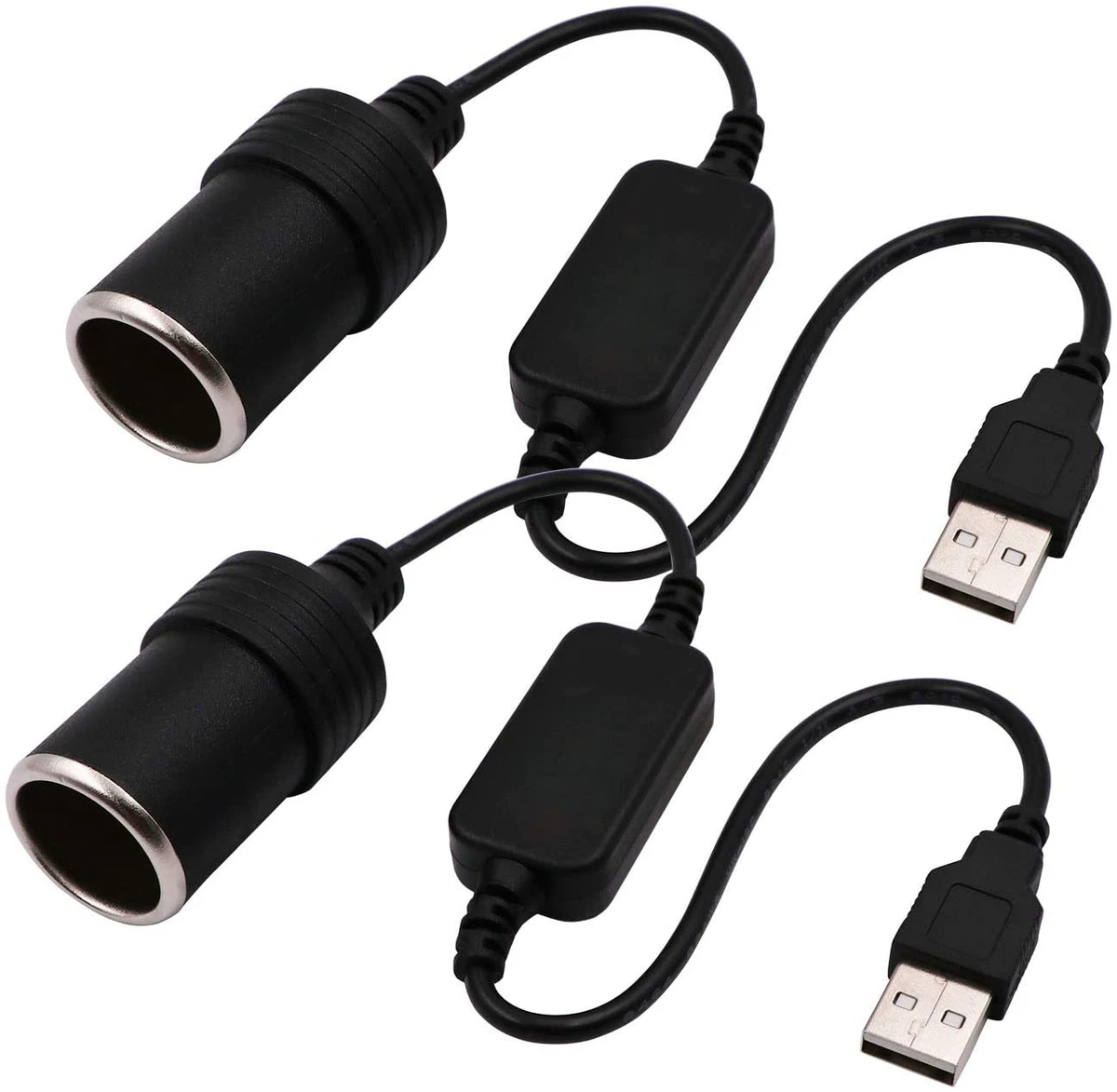 WYMECT USB A Male to 12V Car Cigarette Lighter Socket Female Converter Cable 2-Pack