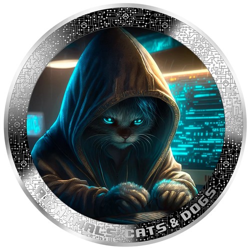 HACKER CAT AI-NIMALS 1 Oz Silver Coin 1000 Francs Cameroon 2025 - Bild 1 von 3