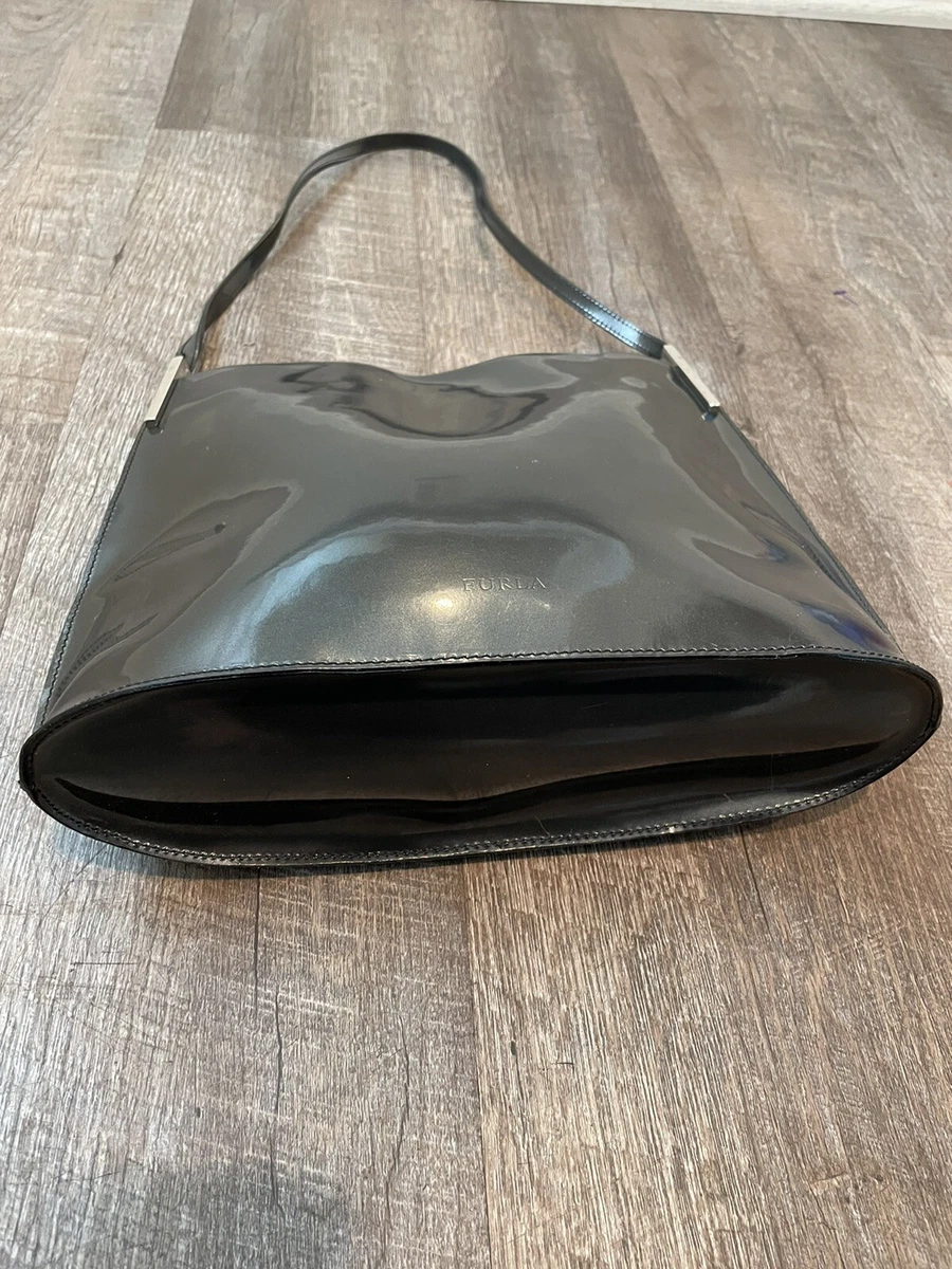 Vintage FURLA Italy Black Patent Leather Shoulder Bag