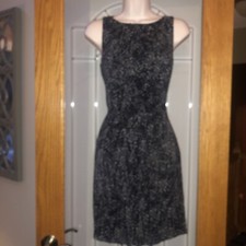 Ann Taylor Black  Print Ruffle Sheath Dress Career Cocktail 100% Silk