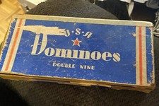 Box of Vintage Wooden Double Nine Dominoes Made In The USA