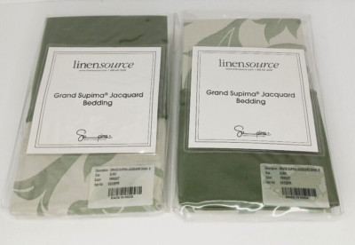 2 Linen Source Grand Supima Cotton Jacquard Green Leaves 26'' Euro Pillow Shams
