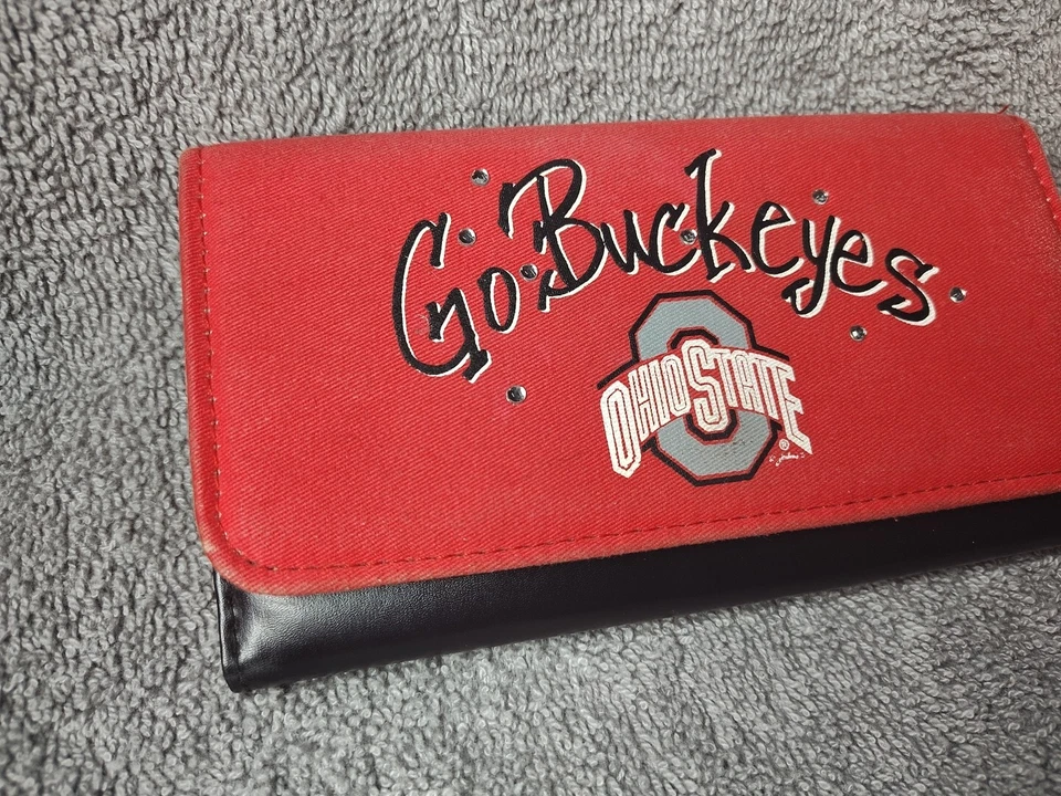 Cartera triple de fútbol americano universitario Ohio State Go Buckeyes negra imitación cuero 7,5"  Foto 2 de 4