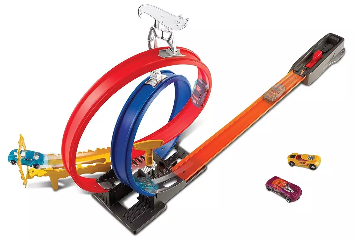 Hot Wheels Die Cast Car Double Loop Track Builder Pack Booster Launcher Kit Top