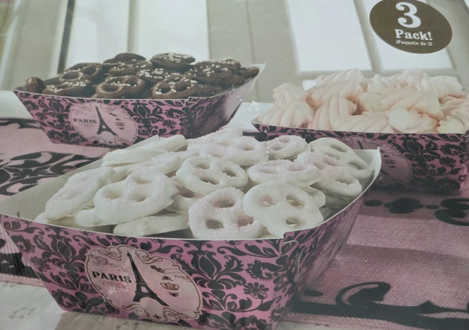 amscan PAPER BOWLS PARIS EIFFEL TOWER Theme Pink Black Graphics 3 Pieces NEW - Image 3 of 4