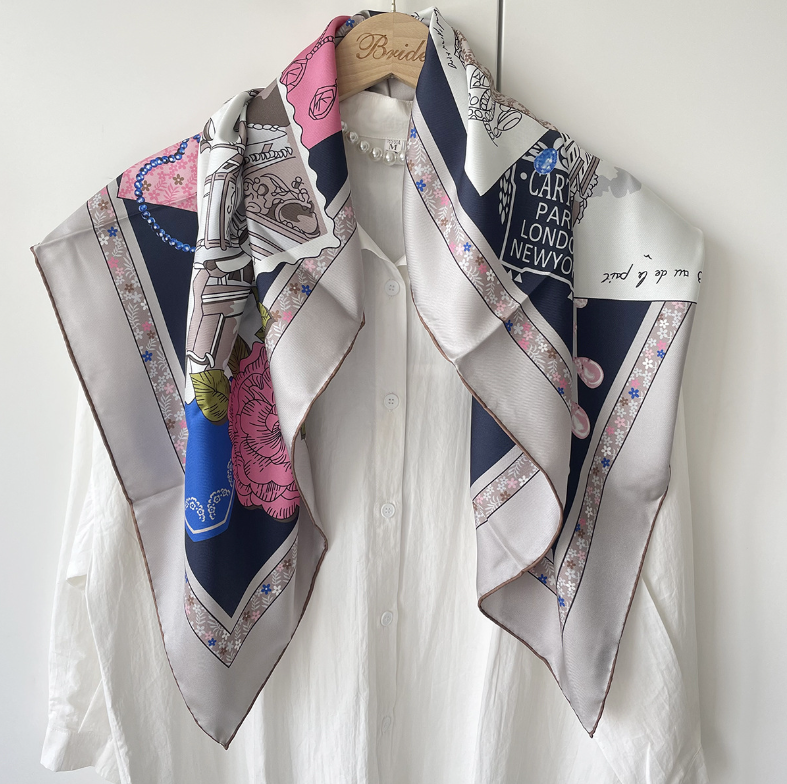 Pure 18 Momme Twill Silk Wrap Scarf Bandanna Pink flower Square Shawl 35''﻿ new