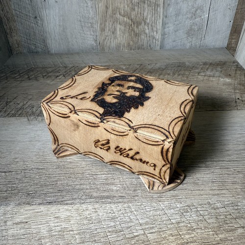 ⭐️ Wooden Hinged Trinket Box Pyrography wood burned Souvenir South America