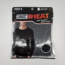 32 Degrees Heat Mens S M L XL Black Long Sleeve Crew Neck Shirt Light Base Layer