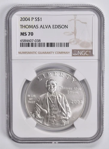 MS70 2004-P Thomas Edison Commemorative Dollar NGC Brown Label *8193