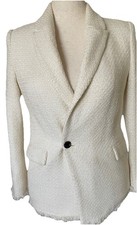 Mango MNG Womens Tweed Blazer Design White Ivory Size Medium Classic Preppy