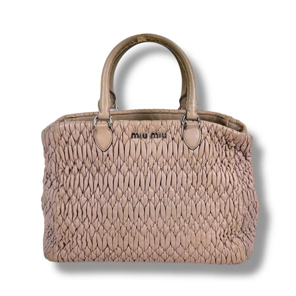 Miu Miu handbag mini tote bag Matelassé nappa leather pink beige Feminine luxury