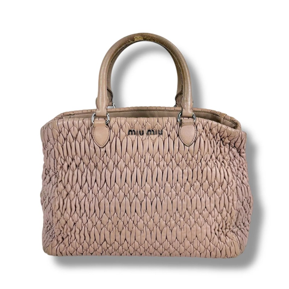 Miu Miu handbag mini tote bag Matelassé nappa leather pink beige Feminine luxury