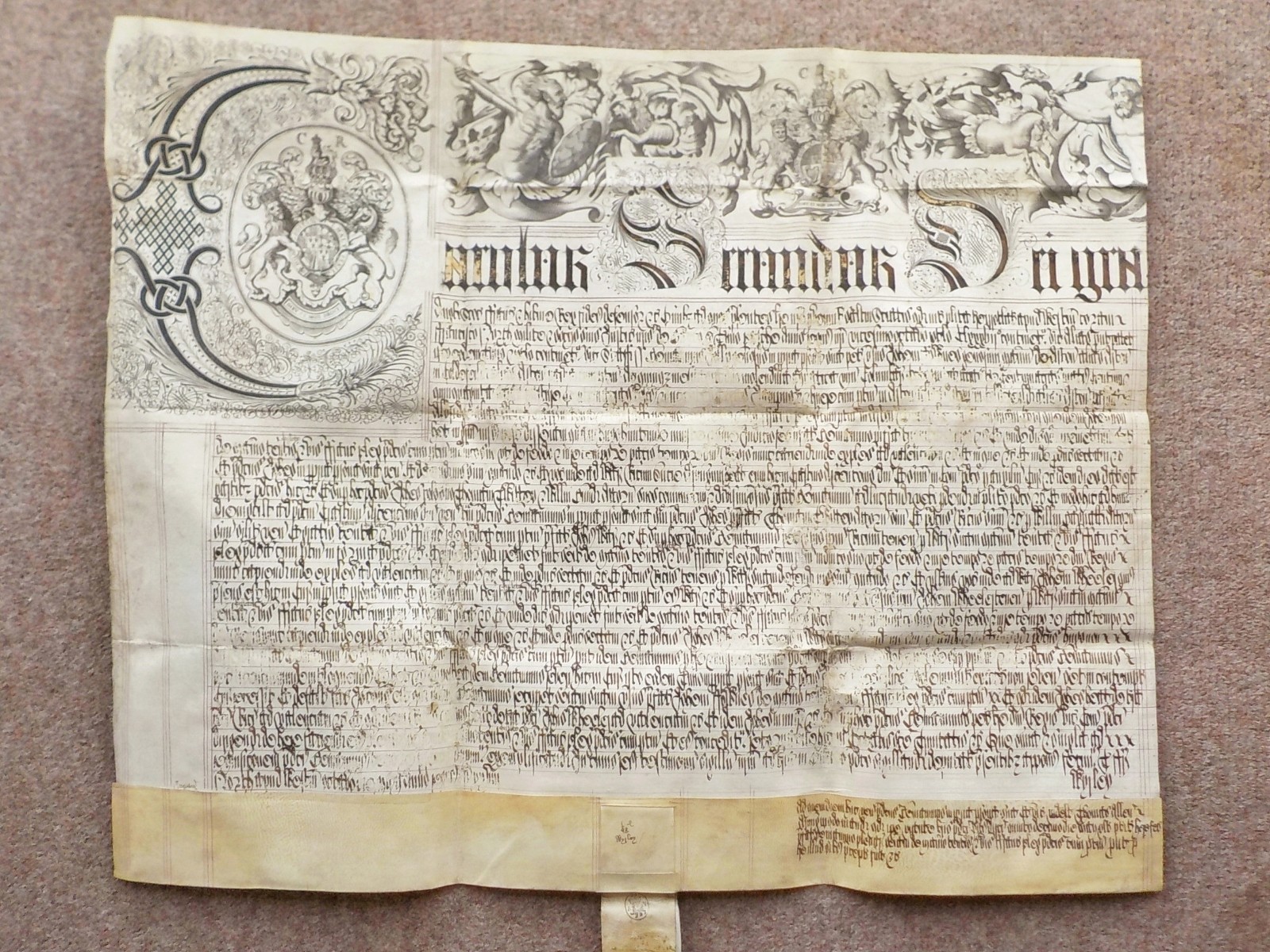 1676 Manor of Aston Birmingham ornate Latin Vellum Recovery Deed Document