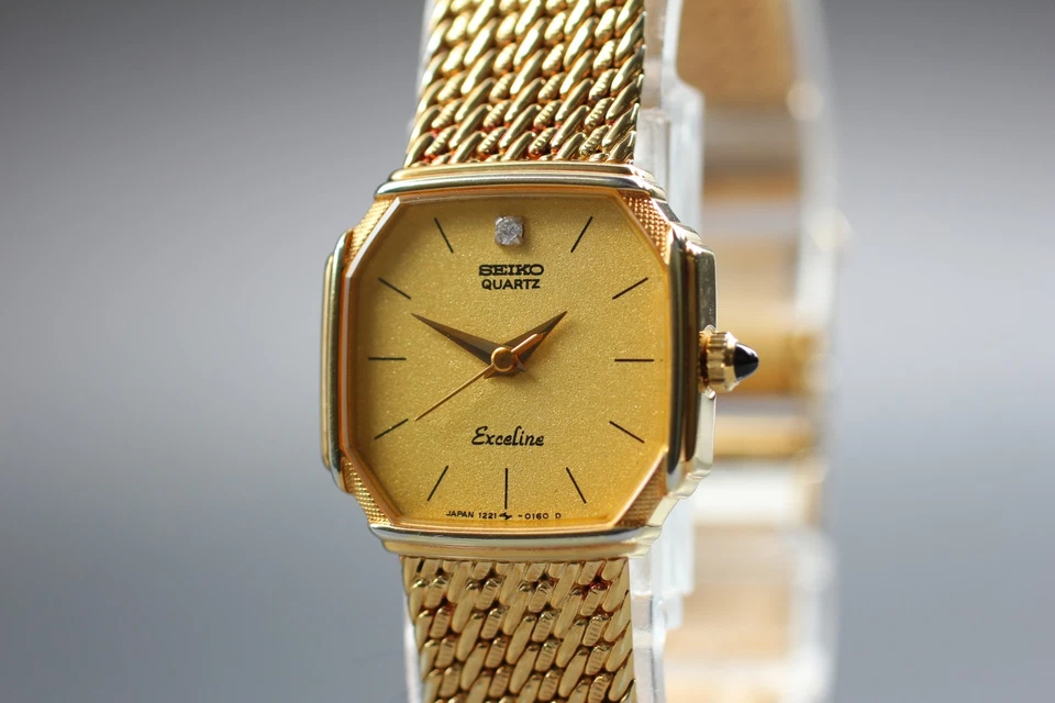 Reloj de cuarzo octágono diamante 1P vintage 1985 Seiko Exceline 1221-5080 Japón Foto 4 de 4