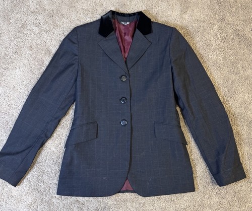 Grand Prix Show Jacket Girls 14R Gray Plaid Velvet Collar Equestrian Hunt Coat