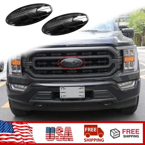 2X Black Tailgate Badge Front Grille Emblem Oval Cover Trim For Ford F150 2015+ - product listing photo