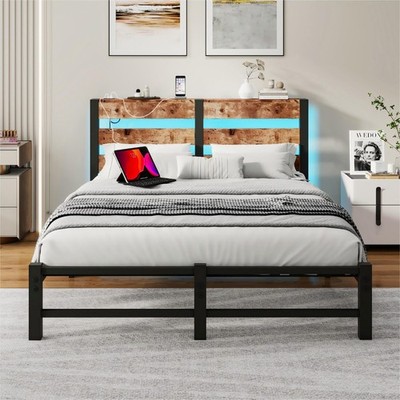 HOMERECOMMEND 5 Fuß King Size Bettgestell mit USB-Ladestation, Queen Size LED