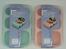 Crofton Portion Perfect Collapsible Meal Kit Pink Green 2 Containers NEW