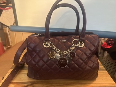 GUESS WOMENS Red Faux Leather Quilted Design Shoulder Bag WITH CHARMS