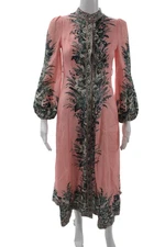 Zimmermann Women Kaftan Maxi Dress Pink Floral Linen Long Sleeve Size 0P