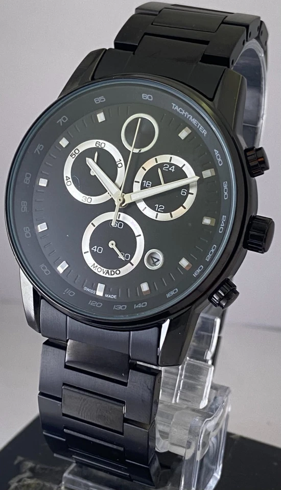 Refurbished Rare Movado Bold Chronograph All Black Quartz Wrist Watch - Image 3 of 4