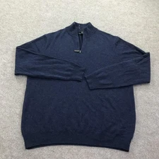 Christian Lacroix Sweater Mens XL Blue Cashmere Quarter Zip Mock Neck Pullover