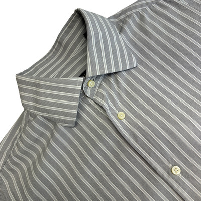 Corneliani Hemd Herren Große 40 15 3/4 Grau Langarm Gestreift Slim Knopfleiste