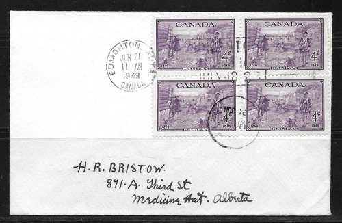 Canada - 1949 #283 Halifax Founding Block of 4 - 1st Day of Issue Cover