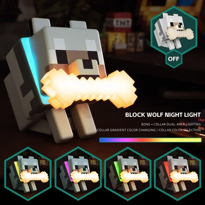 #ad Official Minecraft Wolf Night Light RGB LED Lamp Tamed Dog Desk Decor Figure $59.95