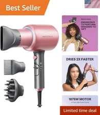 Rose Gold Ionic Hair Dryer with Diffuser - 2x Faster Drying & Safety Features