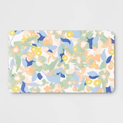 Rectangle Pastel Floral Padded Rubber Backed Rug Room Essentials New Kitchen Mat - Image 1 of 4